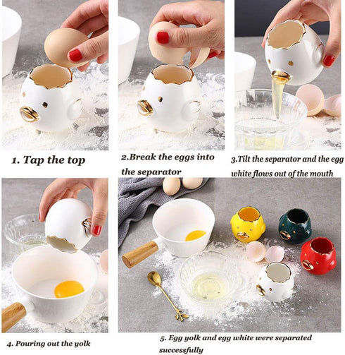 Egg Yolk Separator ZOSTLAND, HQ Creative Ceramics Cute Little Chicken for Baking Assistant Tool (Upgrade Blue Chick)