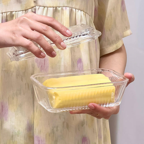 Countertop, 6.5" Clear Glass Butter Dish with Lid for Crystal Butter Dish with Cover, Covered Butter Tray
