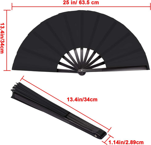 Maitys 2 Packs Large Clap Fans for Line Dancing, Chinese Folding Hand Fans for Men and Women (Black)
