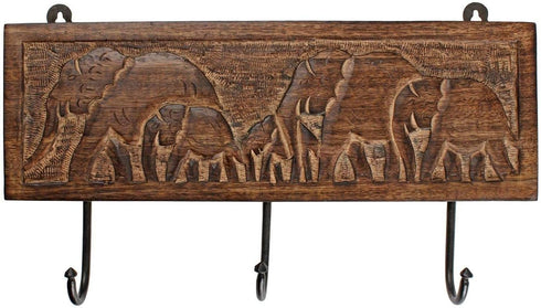 Ajuny Wooden Cloth Hook Coat Rack Wall Mount, Heavy Duty 3 Hooks with Carving for Hanging Hats, Clothes, Robes, Towels