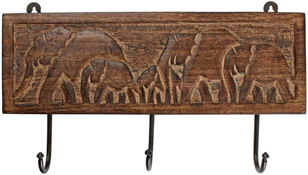 Ajuny Wooden Cloth Hook Coat Rack Wall Mount, Heavy Duty 3 Hooks with Carving for Hanging Hats, Clothes, Robes, Towels