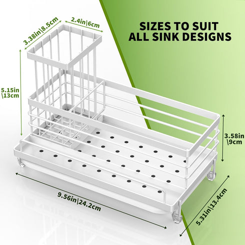 Cisily White Sink Caddy, Kitchen Sink Organizer with Removable Drip Tray, 304 Stainless Steel Dish Soap Holder