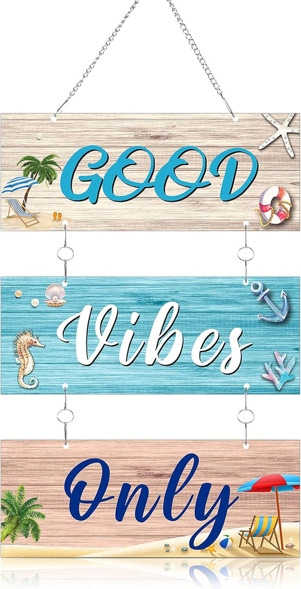 Hotop Beach Sign Decor, Hanging Sea Decorations with Starfish and Seahorse Wall Plaque for Elegant Beach Decoration