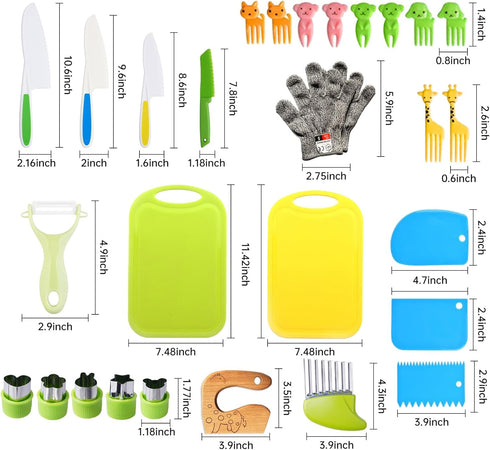 Kids Safe Knife Set for Toddlers, Real Cooking Tools with Gloves, Cutting Board & Crinkle Cutters