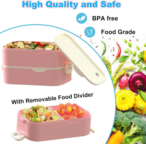 Bento Box Adult Lunch Box, Stackable 3 Layers Large Capacity Lunch Containers, Microwave and Dishwasher Safe Food Grade Containers with Utensils, Dividers and Sauce Boxes for Men, Women, Kids