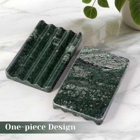 2PCS Koville Indian Natural Green Marble Soap Dish for Shower, Stone Soap Tray for Bathroom, Marble Bar Soap Holder