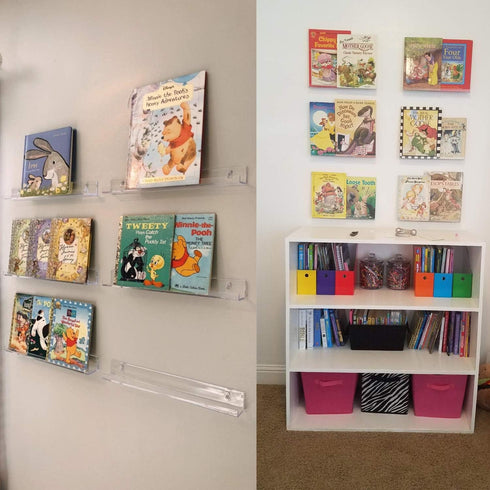 8 Pack 15 Inch (8 Pack) Sooyee Acrylic Invisible Kids Floating Bookshelf for Kids Room,Modern Picture Ledge Display Toy