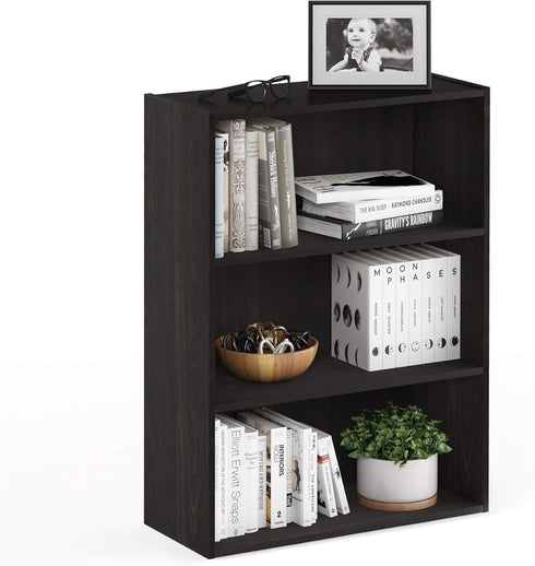 Furinno Pasir Open Shelf Bookcase, 3-Tier, Espresso