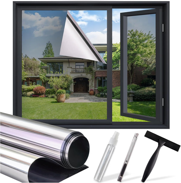 Window Privacy Film with 3 Tools: One Way Home Window Tint, Reflective Window Film for Daytime Privacy, 17.5 * 78.7 Inch