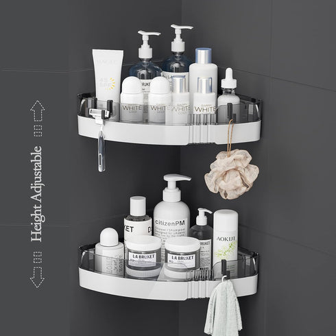 Corner Shower Caddy, Bathroom Shelves Organizers for Shampoo, Soap, Removable No-Drill Design (2 Pcs Grey)