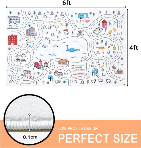 Estmy 4x6 Washable City Road Map Kids Play Rugs Non Slip, Cute Whimsical Nursery Rugs for Girls Boys Bedroom, Thin Pile