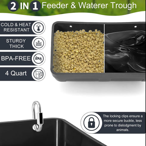 3 Pack 4 Hanging Chicken Feeder Waterer Trough Quart, Goat Feeding Supplies, Coop Fence Feeder, Feed Bucket & Water