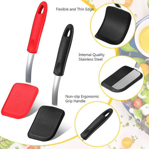 Silicone Cookie Spatula Turner 2 Pack, Mini Brownie Spatula, Flexible Kitchen Small Silicone for Nonstick Cookware,