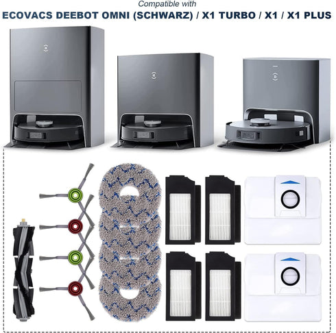 Replacement Accessories Kit for ECOVACS DEEBOT X1 Omni Turbo T10 T20, 1 Main Brush, 6 Side Brushes, 4 Filter, 4 Mop Pads