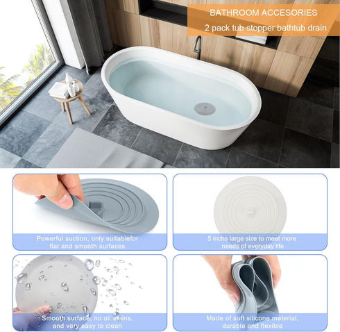 Bathtub Drain Stopper 3 Pack, V-TOP 5inch Tub Stopper Cover, Silicone Bath Plug for Kitchen Bathroom Laundry