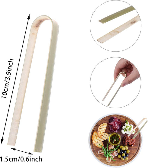 100 PCS Mini Bamboo Tongs, 4 Inch Long Disposable Wooden Toast Tongs for Catering and Home Use