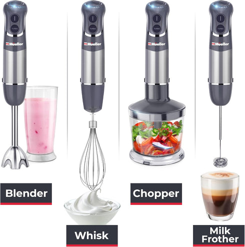 Mueller Multistick 800W Handheld Immersion Blender, 12 Speed Mixer with Turbo Boost, Copper Motor, Titanium Blades