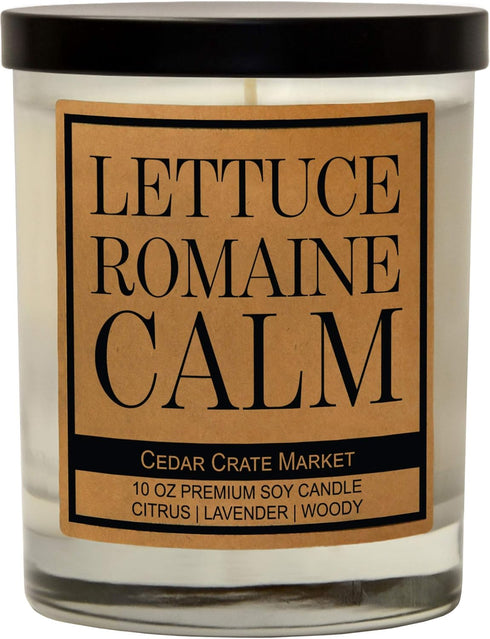 CEDAR CRATE MARKET Lettuce Romaine Calm Scented Soy Candle, 10 Oz. Glass Jar, Citrus, Lavender, Woody