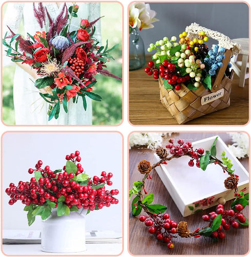4 HUIANER Pcs Artificial Red Berries, Christmas Fake Flowers Lifelike Redberry Stems Faux Fruit for Valentine's Day