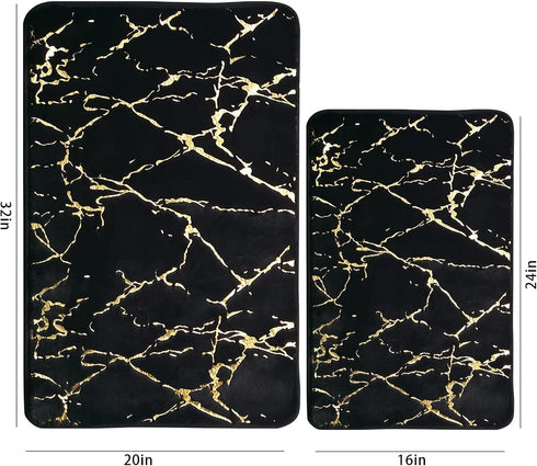 Eanpet Marble Bathroom Rugs, Nonslip Black Gold Ultra Soft Washable Bath Mats for Bathroom Floor