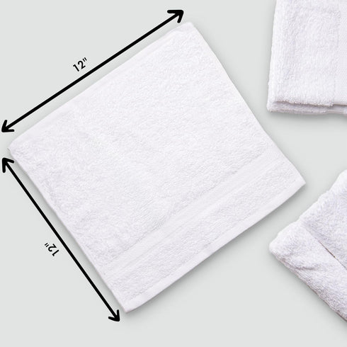 Set 24 12"x12" 100% Living Fashions Premium White Cotton Washcloths of - Thick Loop Pile Wash Cloths - Ultra-Soft