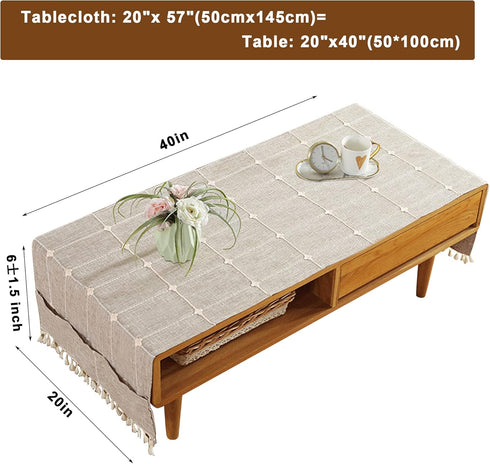 Ajerg 20x57inch Coffee Table Cloth, Boho Coffee Table Cover for Living Room Tablecloth Cover with Pockets & Tassel