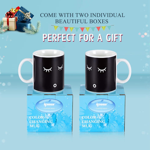 IPOW 2 Pack Color Changing Magic Mug, Heat Sensitive Ceramic Coffee Mugs, 12 Oz