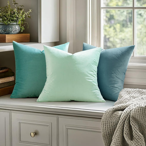 MIULEE Pack of 2 Velvet Soft Solid Decorative Square Throw Pillow Covers - 16x16 Inch Aqua Green
