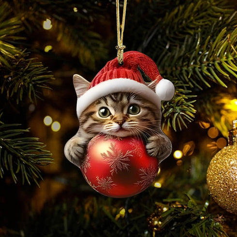 OFDNE Decoration,10Pcs Christmas Tree Christmas Tree Acrylic Pendant, Cute Cat with Light Xmas Tree Accessories
