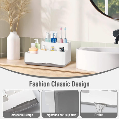 Electric Toothbrush Holder, Detachable Non-Slip Bathroom Organizer with 6 Compartments and Drainage Holes