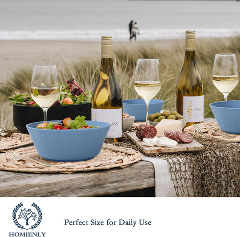 Homienly Alternatives Plastic Bowls, 36oz Cereal Bowls Set of 6, Microwave and Dishwasher Safe, Sky Blue