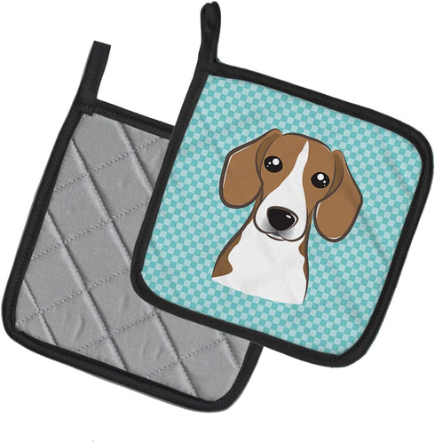 Caroline's Treasures BB1177PTHD Checkerboard Blue Beagle Pair of Pot Holders, Kitchen Heat Resistant, 7 1/2 x 7 1/2