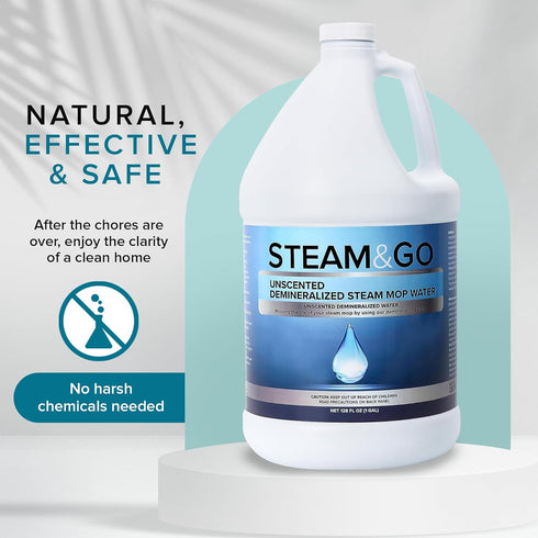 Steam and Go Unscented Water - Demineralized Cleaning Solution for Steam Mop, Multi-Surface Floor Cleaner