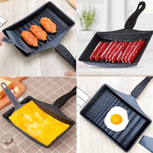 Tamagoyaki Frying Pan, Non-Stick Wave Bottom Maifanite Stone Egg Roll Pan for Omelette, Japanese Snacks, Black