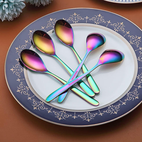 Rainbow Teaspoons, 6 Piece Spoons Silverware, Stainless Steel Small Spoons, Tea Spoons for Home, Kitchen, Restaurant,