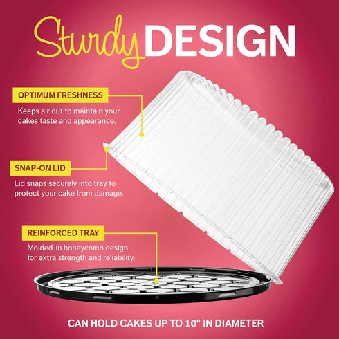9" Plastic Disposable Cake Containers with Dome Lids and Cake Boards - 3 Round Carriers for Transport