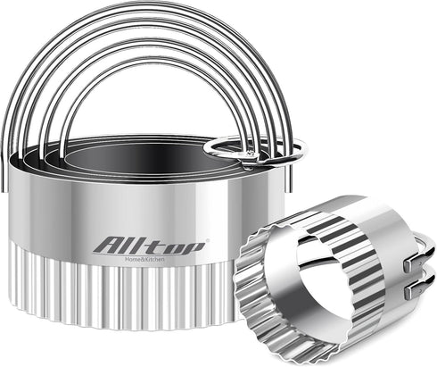 ALLTOP 5 Piece Round Biscuit Cutters with Handle, Stainless Steel Cookie Cutter for Pastry