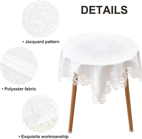 36 36 Inch Wolkemer Elegant White Lace Jacquard Small Square Tablecloth for End Side Coffee Table Cover Home Decoration