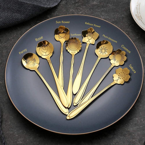 LEIHEFA 8 Pcs Stainless Steel Flower Coffee Spoon Set, Creative Tea Spoon, Ice Tea Spoon for Dessert, Cake, Sugar