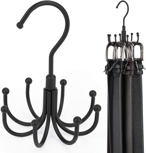 ZEDODIER 4 Pack Rotatable Belt Hanger, Closet Accessories Organizer with Maximum 24 Storage Capacity, Black
