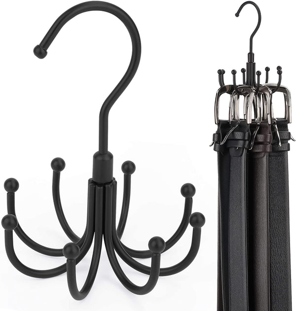ZEDODIER 4 Pack Rotatable Belt Hanger, Closet Accessories Organizer with Maximum 24 Storage Capacity, Black
