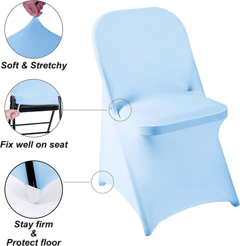 Ascoza 6 Pack Blue Mist Spandex Folding Chair Covers in Stretch Washable Fabric for Wedding, Party,Holidays,Celebration