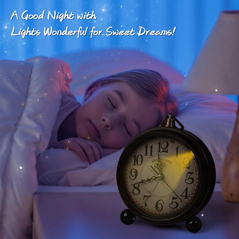 RODH Battery Alarm Clock,Night Light,Vintage Hangable Super Silent Non Ticking Analog Table Clock for Bedroom Bedside
