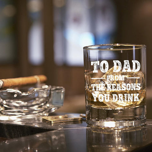 NBOOCUP Funny Whiskey Glass Gift for Dad - To Dad From The Reasons You Drink, Novelty Birthday/Christmas Present, 11 oz