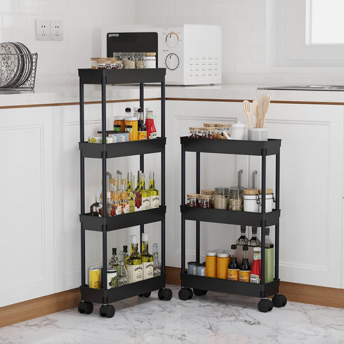 Sooyee 4 Tier Slim Storage Cart, Rolling Narrow Shelf Organizer for Kitchen, Bathroom, Laundry Room - Black