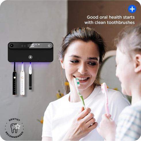 3M 5 Bloom Toothbrush Sanitizer and Holder for Bathroom Walls, Strong Adhesive, Time Display, Long-Lasting Charge