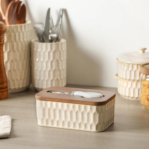Countertop, Butter Dish with Lid, Ceramic Butter Dish for Airtight Butter Keeper with Knife, Butter Storage, Kitchen