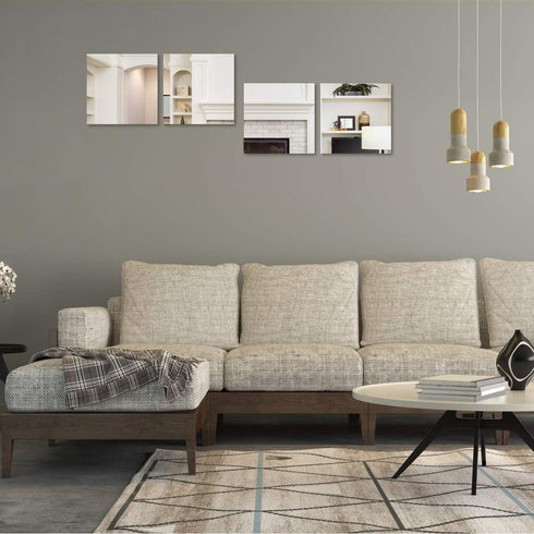 Lamoutor 32 Flexible Mirror Sheets - Self-Adhesive Square Mirror Tiles for Home Decor Wall Stickers