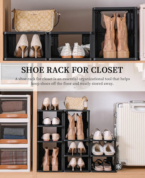 5 Closet HAIXIN Shoe Organizer Rack for Small Spaces Tier Plastic Vertical Narrow Shelves for Black Shoe Holder, Stand