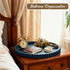 12in Handmade Decorative Tray for Coffee Table Tray Decor, Blue Wooden Decorative Round Tray for Kitchen, Living Room